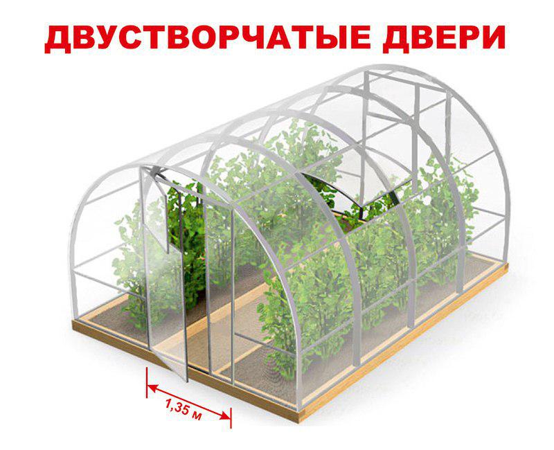 Теплица из поликарбоната Сибирская 3,5 двустворчатая - 10 м (труба 40х20, шаг 0,5 метра) фото-2